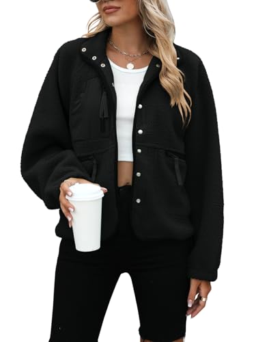 Yanekop Womens Fleece Jacket Fuzzy Long Sleeve Short Winter Coats