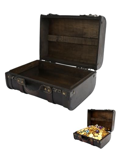 EALRIDV Vintage Suitcase, Distressed Wooden Suitcase with Solid Handle, Versatile Display Luggage and Wedding Keepsake Trunk for Photo Props, Home Decor, and Bridal Displays (9.4'x4.7'x6.8')