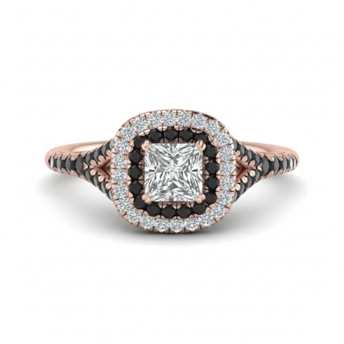 Image of Choose Your Gemstone Delicate Double Halo Diamond CZ Ring Rose Gold Plated Princess Shape Halo Engagement Rings Matching Jewelry Wedding Jewelry Easy to Wear Gifts US Size 4 to 12