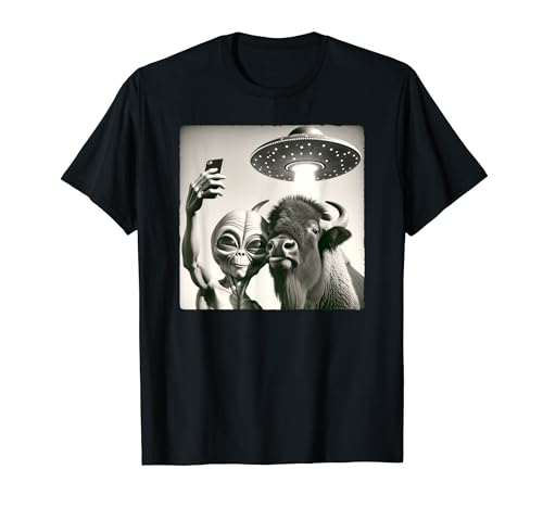 Encuentro OVNI Alien American Bison Selfie Camiseta