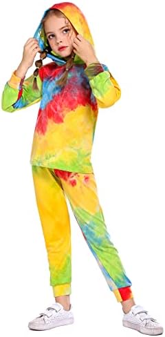 Arshiner Girl’s 2 Piece Tie-dye Pullover Hooded Sweatshirt Set Loungewear Sweatpants