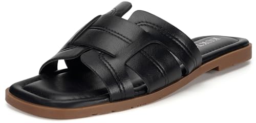 Women's Flat Sandals Dressy Summer Slide Sandals Slip On Open Toe Slippers with Soft Footbed