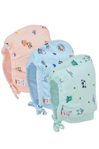 Image of KIKE Soft Adjustable Warm Unisex New Born Baby Cap (Pack of 3 pecs)