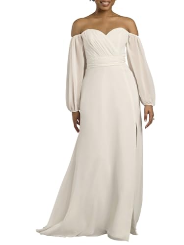 David's Bridal Off-The-Shoulder Billow Sleeve Wedding Dress