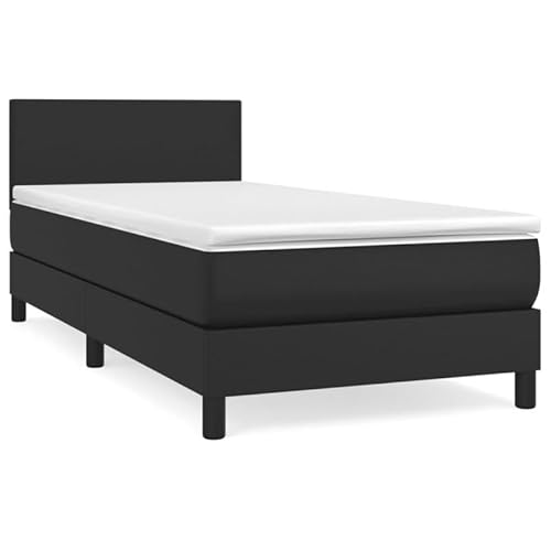 Eleganz Boxspringbett mit Matratze 100x200 cm - Modernes Kunstleder-Bett für Schlafzimmer, Schwarz | Bequem & Langlebig | Ideal für kleine Räume Eleganz Boxspringbett mit Matratze 100x200 cm - Modernes Kunstleder-Bett für Schlafzimmer, Schwarz | Bequem & Langlebig | Ideal für kleine Räume
