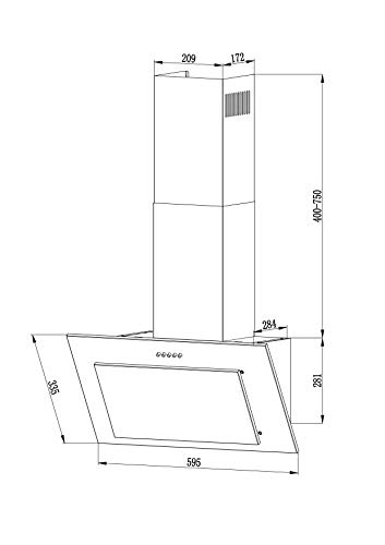 Afzuigkap 60 cm | Muur Afzuigkap met stahoogte | roestvrij staal | zwart glas | Drukknopbediening | BASE604ED - Image 8