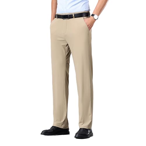 Calormas Mens Dress Pants, Timelessflex - Men's High Stretch Straight Pant Summer Ice Silk Business Slacks Work Trousers