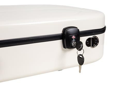 Image of Crossrock Fiberglass Rectangular Mandolin Case for F-Style (Fits Gibson F5, L /R Hand) | Milky White Gloss, Forest Green Velvet, TSA Lock, Hygrometer, Backpack Straps - Pro Travel Series