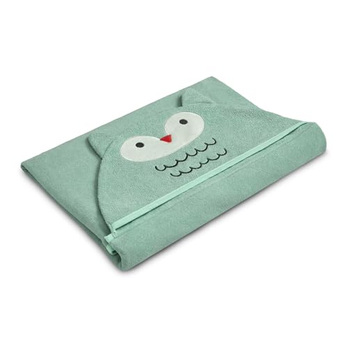 Image of Delta Children Personalized Kids Hooded Bath Towel with Pockets - Super Soft and Absorbent- Great Gift for Boys and Girls, Light Teal Owl