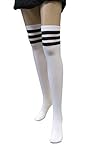 dressmeup K0819-WHITE Strümpfe Damenstrümpfe Overknees Halloween Karneval Weiß 3 Schwarze Streifen