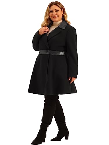 Agnes Orinda Plus Size Overcoat for Women Leather Notched Lapel Single Breasted Long Trench Jacket Coats3