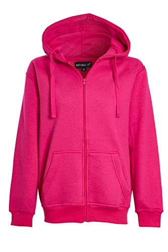Imporio 11 Sudadera con capucha para mujer, lisa, de gran tamaño, con cremallera, chaqueta de forro polar, tallas 36-50, fucsia, 50-52