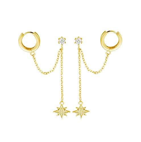Boucles d'oreilles double piercing cartilage hélix en argent 925 avec chaîne et étoile
