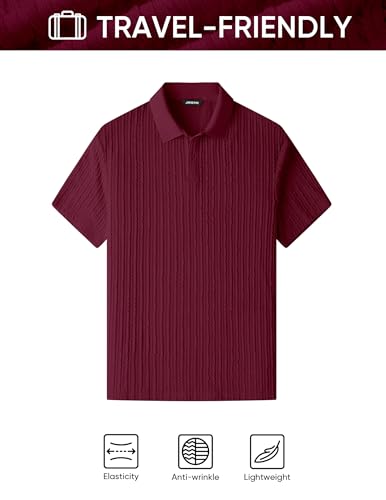 Image of JMIERR Mens Casual Polo Shirt Summer Short Sleeve Vacation Button Beach Knit Stretchy Golf Shirts