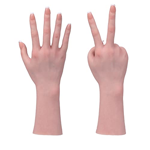 EQAIWUJIE Silikon Hand Lifesize Female Mannequin Hand Display Jewerly Display Art Sketch mit Nagel (A Paar, braun)