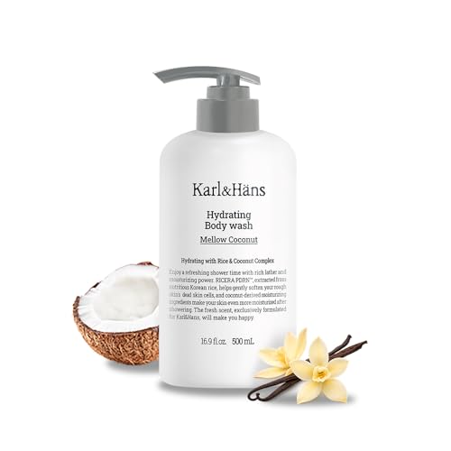 Karl&Hans Hydrating Body Wash Korean Rice-Derived PDRN & Ceramide Refreshing Cleanser Skin Barrier Support Non-Drying with Coconut-Derived Moisturizers 16.9 fl oz (Mellow Coconut)