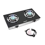 Camplux Propane Gas Cooktop Tempered Glass Double Burners Stove Auto Ignition LPG