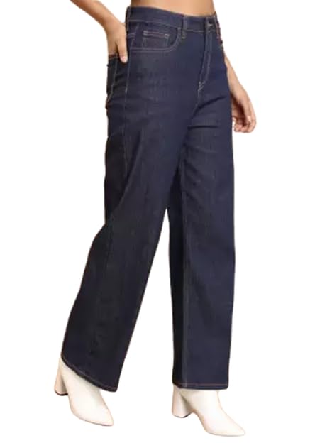 comfits Women's Wide Leg Jeans, High Waist, Dark Blue, Loose Fit-picture-30