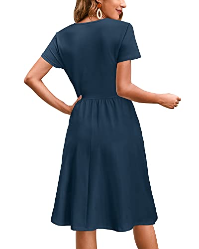 Image of Newshows Womens Summer Short Sleeve Casual Dresses V Neck Floral Vacation Sundress Faux Wrap Midi Dress with Pockets