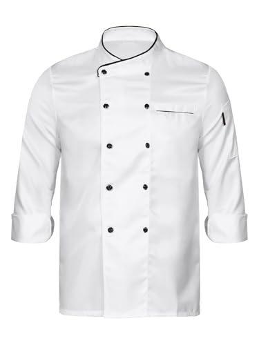 Riismen Unisex Mens Womens Double-Breasted Chef Coat Jacket Chef Work Uniform for Kitchen Cooking White Long Sleeve M