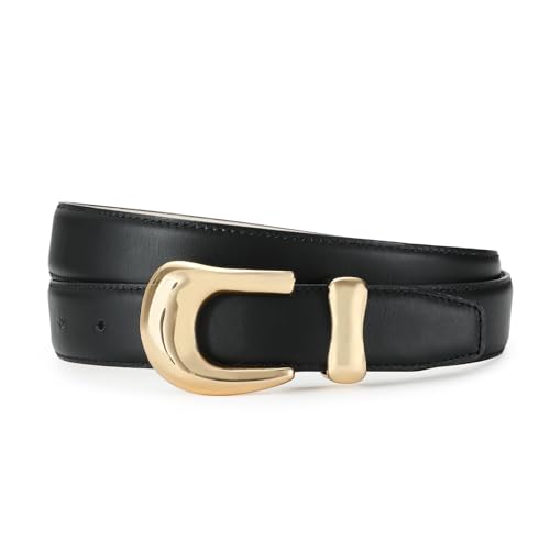 Genuine Leather Belts for Women Belt with Gold Buckle for Jeans Dresses and Casual Outfits
