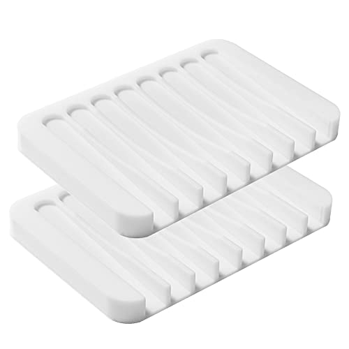 Kajuda Self Draining Soap Dishes， Premium Silicone Soap Holder, Soap Tray Saver For Shower Bathroom Kitchen Sponges, Non-Slip Design, Bar Soap Dish To Keep Soap Dry， Easy Clean (White) #TOP1