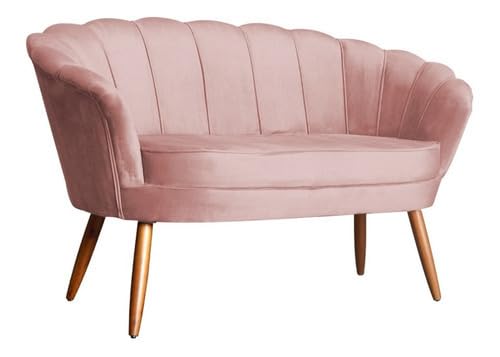 Namoradeira Decorativa Modelo Pétala de 2 Lugares Tecido no Veludo Pés em Madeira Cor Rosa