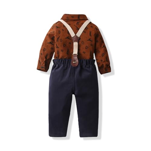 Image of Christmas Toddler Kids Boys Gentleman Clothing Sets Long Sleeve Cartoon Bowtie Shirts+Suspenders Pants Suits