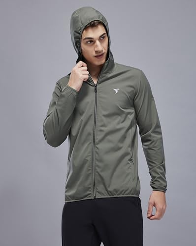 Image of TECHNOSPORT Men's Regular Fit Jacket with Zip Pockets, TS FLEXI Lightweight Windproof Quick Dry Full Sleeve Jacket for Gym Running and Travel