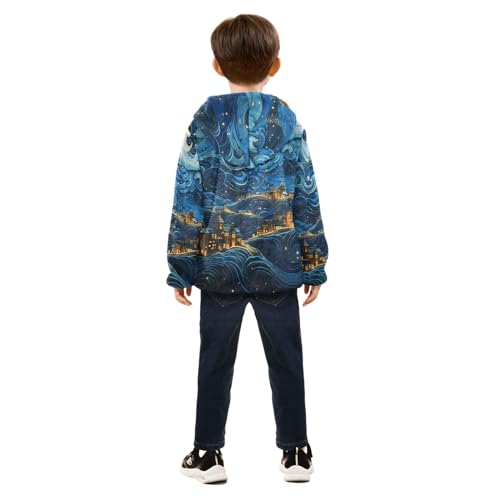 Boys Girls Fleece Jacket Dreamy Town in Galaxy Kids Warm Hooded Outwear Coat4