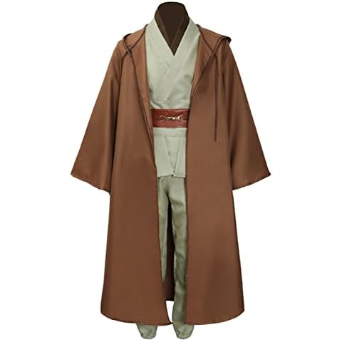 MYUPDALIN Mens Tunic Knight Hooded Robe Outfit Full Set Halloween Cosplay Costume (Large, Brown) Cover