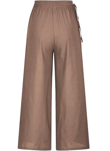 Image of KOTTY Women's Crumble Fabric High Waist Solid Color Drawstring Wide Leg Trousers Loose with Pockets