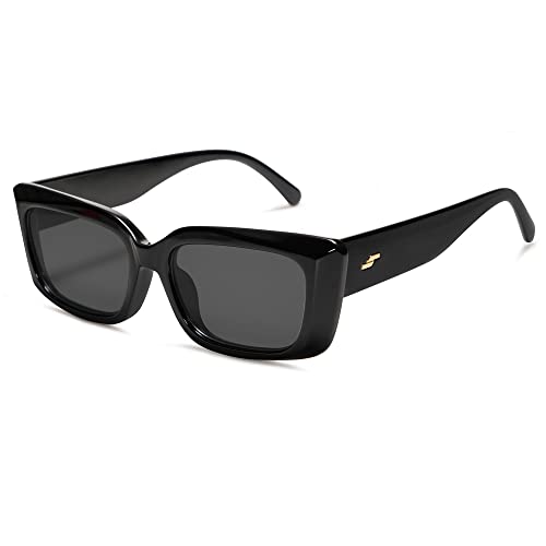 SOJOS Gafas de Sol Rectangulares de Moda para Mujer, con un Diseño Retro de Los años 90 y Montura Gruesa y Angular en la Esquina SJ2238 Con Negro