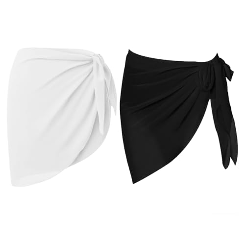 2 Pezzi Pareo Copricostume Donna Chiffon Corto Mare Spiaggia, Mare Prendisole Chiffon Bikini Cover Up Gonna per Vacanza Party