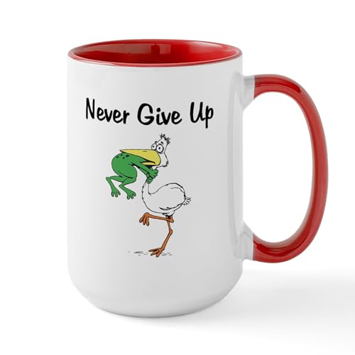 CafePress Never Give Up Stork And Frog Large Mug 15 oz (444 ml) Ceramic Coffee Mug