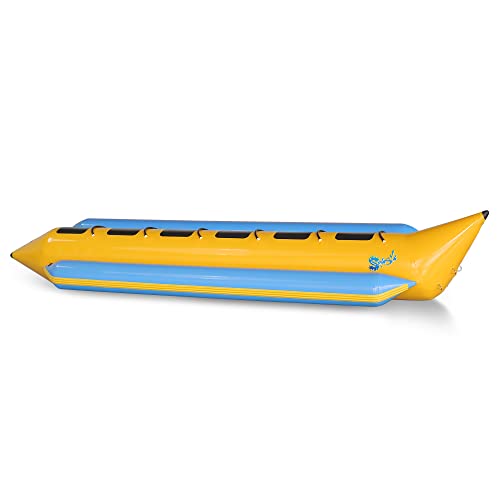 SereneLife Inflatable Floating Banana Boat, Towable Tube for Boating, 6 Riders, Includes Storage Bag, Food Pump, and Repair Kit