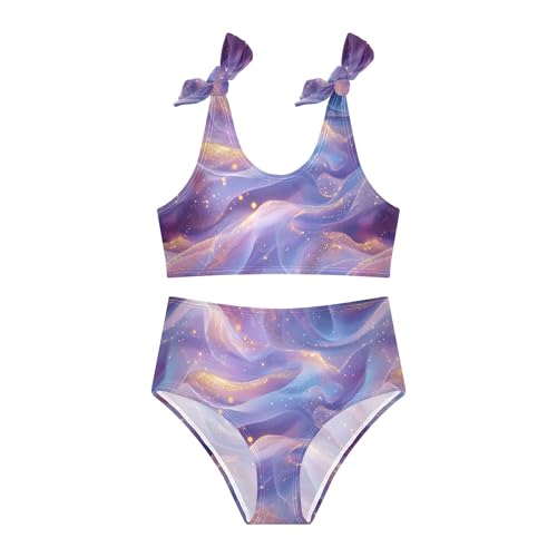 JUNZAN Blush Liquid Blue Purple Girls Bikini Bathing Suit High Waisted 2 Piece Swimwear Youth Girls Tankini Swimsuit 3T2
