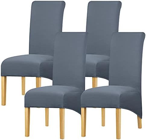 Leorate High Back Chair Covers Stretch Spandex Fabric Chair Cover Seat Cover for Home Dining Room Kitchen Hotel Grey Blue 4 pieces