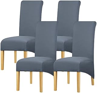 Leorate High Back Chair Covers Stretch Spandex Fabric Chair Cover Seat Cover for Home Dining Room Kitchen Hotel Grey Blue 4 pieces