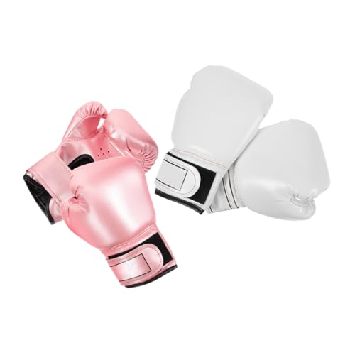 Boxe enfant 2 paires de gants ergonomiques rose et blanc pour l'entraînement junior