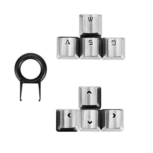 Fitlink FPS & MOBA Gaming Keycaps, Durable Stainless Steel Metal Keycap with Key Puller for Mechanical Keyboard Cherry Mx Switch (WASD+Direction Keys Silver)