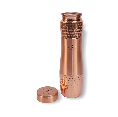 Image of Pure Copper Water Bottle - 1L Hand Made | Hammered Pattern Bottle With Leak-Proof Lid | Ayurvedic Bottle For Health Benefits | Non-Toxic Metal Made | Everyday Healthy Drinkware