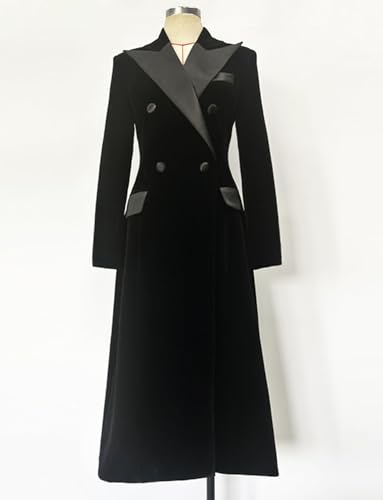 Women's Velvet Long Coat Double Breasted Buttons Blazer Formal Banquet Outfits4