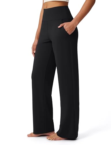 Bobobigo Yoga Pants Women Wide Leg Pants with Pockets High Waist Stretch Dress Pants Loose Casual Lounge Black M