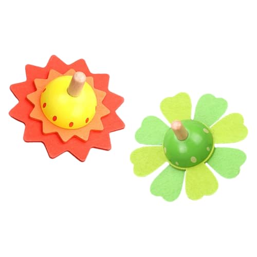 JECOMPRIS Juguetes de Peonzas de Madera 2 Piezas, Giroscopio Giratorio Colorido Amarillo y Verde, Juguete Antiestrés Seguro y Educativo, Estimula Coordinación Mano-Ojo y Creatividad