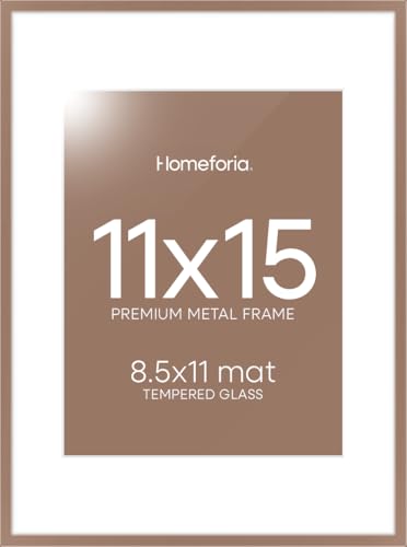 Image of Homeforia 11x15 Picture Frame Mocha, High End Metal 11x15 Poster Frames with Mat for 8.5x11, 11 x 15 Mocha Frames Matted to 8.5 x 11 inch Photo, 11by15 Hanging Frames, Tempered Glass, Wall Kit, Set of 2