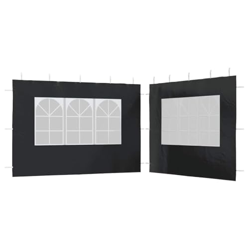 vidaXL Partyzelt-Seitenwände mit Fenster, 2er-Set, Anthrazit, 300x195 cm, UV- und wasserbeständig, Klettverschluss, dekorative Fenster, für Outdoor-Events, Garten, Aufstellzelt
