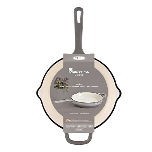 MasterPro-Unique-Sarten-de-Hierro-Fundido-de-245-cm-Color-Blanco-Fabricada-con-Hierro-Fundido-Mango-Ergonomico-Menaje-de-Cocina-Compatibles-con-Todo-Tipo-de-Cocinas