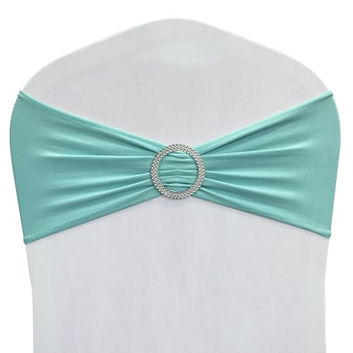 Image of Spandex Chair Sashes Bands, Teal, 50PCS | Stretch Chair Ties Bows, With Buckle Slider, Wedding Party Banquet Decoration
