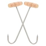 STOBAZA 2 Stück Förmige Edelstahl fleischhaken mit Holzgriff Metzgerei Grillshop Schlachtung Schweinefleisch Haken Robust Langlebig für Braten Geflügel und Wild